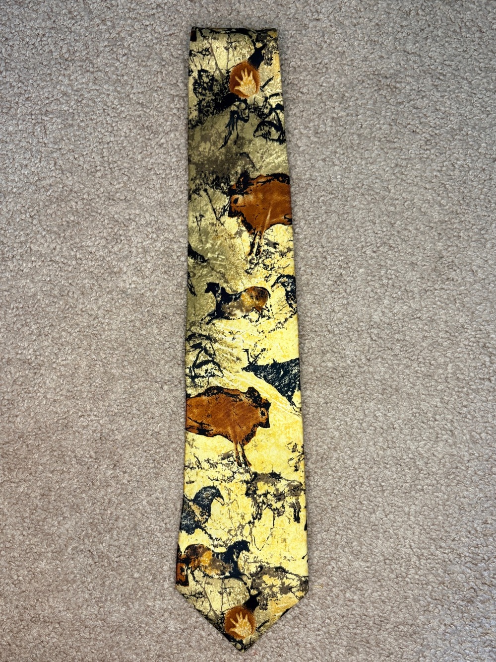 Vintage Alynn Prehistoric Cave Painting Print Tie Silk made In USA